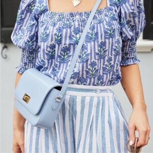 🍋 Ophelia & Indigo Lemon Stripe Smocked Puff Sleeve Top | XXL